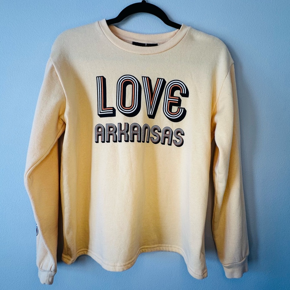 MAD Engine Love Arkansas Graphic Sweatshirt Yellow Crewneck Pullover Large